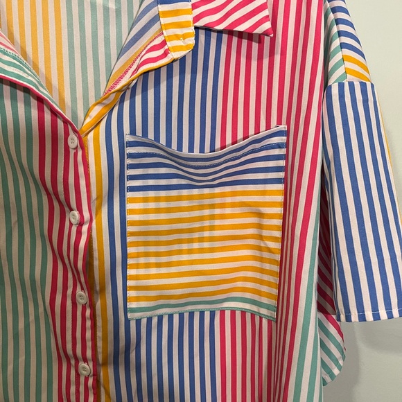 SHEIN Colorful Striped Button Down Shirt with Front Pocket - Picture 4 of 5